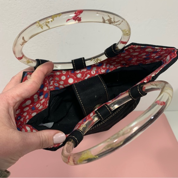 Bongo Black Handbag y2k Plastic handle dried flowers - Picture 8 of 10